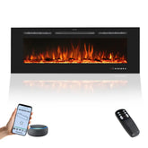 FL WIFI Recessed Electric Fireplace with DIY Crystal Log Bed and Adjustable Brightness
